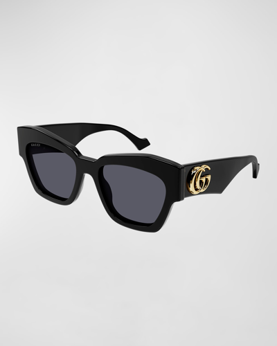 Gucci Monogram Acetate Square Sunglasses In Shiny Solid Black