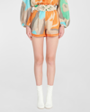 SILVIA TCHERASSI GIORGIO HIGH-RISE ABSTRACT-PRINT LINEN PULL-ON SHORTS