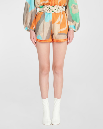 Silvia Tcherassi Giorgio High-rise Abstract-print Linen Pull-on Shorts In Pastel Multi Swir