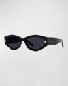 Givenchy Gv Day Geometric Acetate Oval Sunglasses In Shiny Black Smoke
