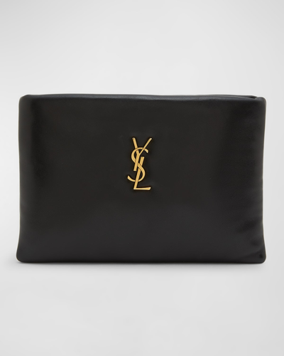 Saint Laurent Calypso Small Ysl Clutch Bag In Smooth Padded Leather In Noir