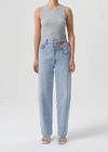 Agolde Broken Waistband High Rise Relaxed Straight Leg Jeans In Sideline In Blue