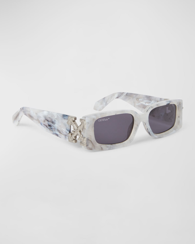 Off-white Men's Roma Acetate Rectangle Sunglasses In Marble