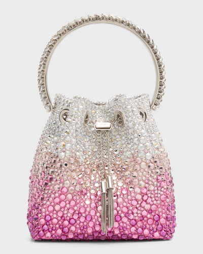 Jimmy Choo Bon Bon Crystal-embellished Satin Top-handle Bag In Pink