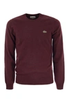 Lacoste Crew-neck Pullover In Wool Blend In Bordeaux