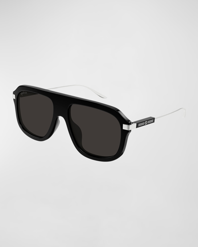 Gucci Men's Gg Acetate Aviator Sunglasses In Shiny Solid Black