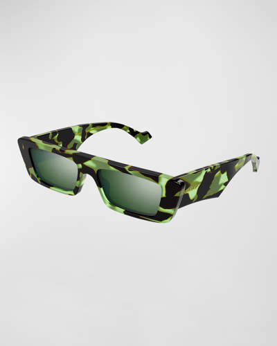 Gucci Men's Acetate Rectangle Sunglasses In 008 Black Green