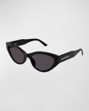Balenciaga Logo Plastic Cat-eye Sunglasses In Shiny Hd Solid Bl
