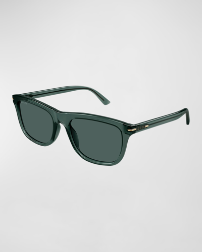 Gucci Men's Gg Line Squared Recycled Acetate Sunglasses In Green