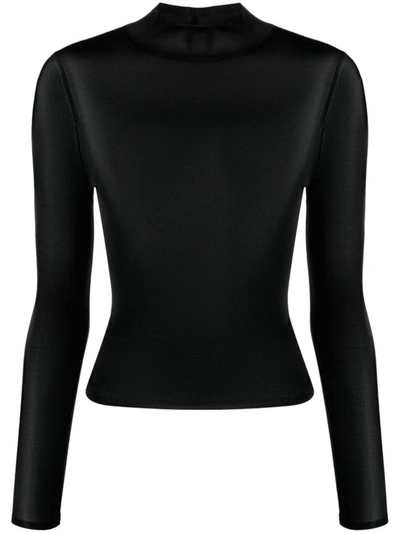 Courrèges Logo-embroidered Semi-sheer Top In Black