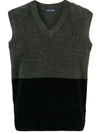 Fred Perry Block Design Ribbed Hem Sleeveless V-neck Tank In Green