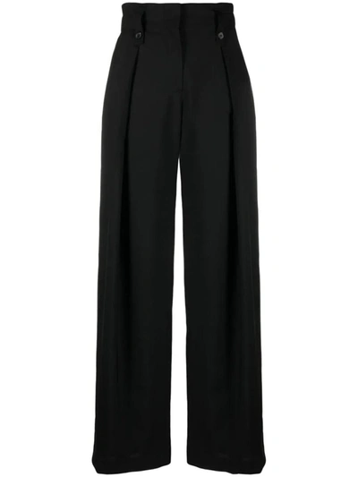 Low Classic Pleat-detailing Wool Tailored Trousers In Black