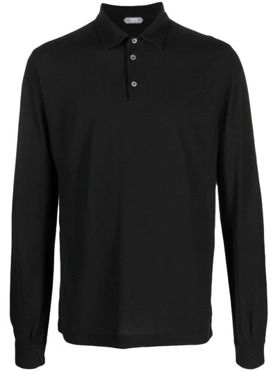 Zanone Long-sleeved Cotton Polo Shirt In Black