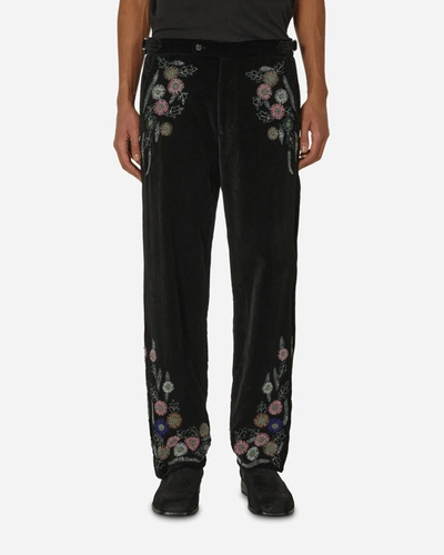 Bode Embroidered Cotton Trousers In Black