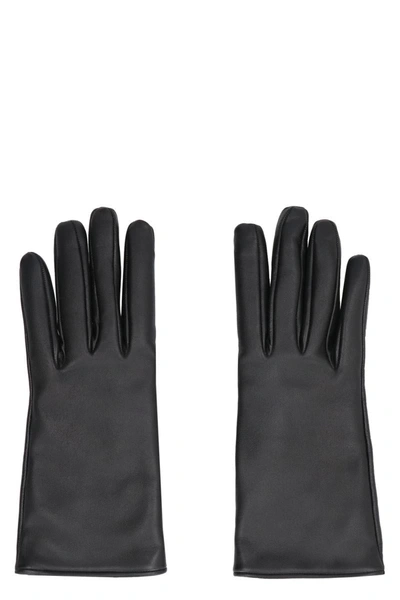 Saint Laurent Cassandre Leather Gloves In Black