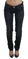 Acht Black Washed Low Waist Slim Fit Cotton Denim Jeans In Black