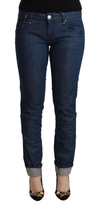 ACHT BLUE COTTON LOW WAIST SKINNY DENIM FOLDED HEM JEANS