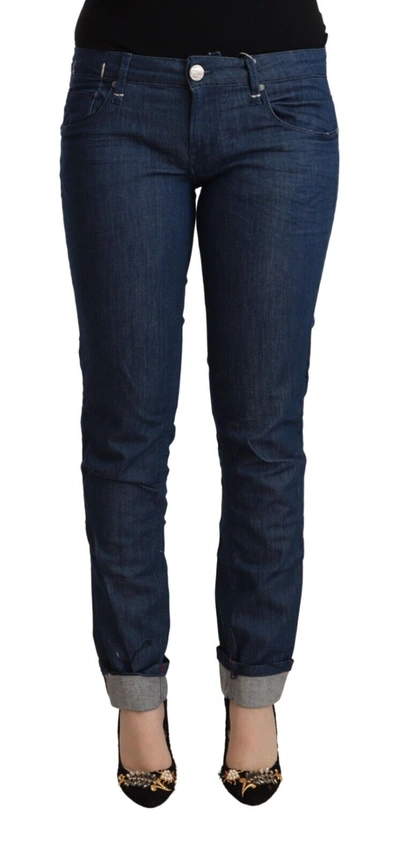 ACHT BLUE COTTON LOW WAIST SKINNY DENIM FOLDED HEM JEANS