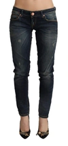 ACHT BLUE WASHED COTTON LOW WAIST SKINNY DENIM  JEANS