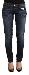Acht Blue Washed Cotton Low Waist Skinny Denim Jeans In Blue
