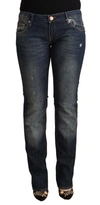 Acht Blue Washed Cotton Low Waist Skinny Denim Jeans In Blue