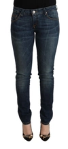 Acht Blue Washed Cotton Slim Fit Denim Low Waist Jeans In Blue