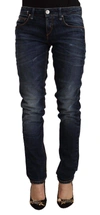 Acht Blue Washed Cotton Mid Waist Skinny Denim Jeans In Blue
