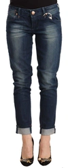 Acht Blue Washed Low Waist Skinny Denim Folded Hem Jeans In Blue