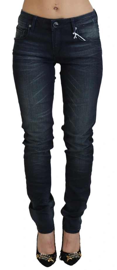 ACHT BLUE WASHED LOW WAIST SLIM FIT COTTON DENIM JEANS