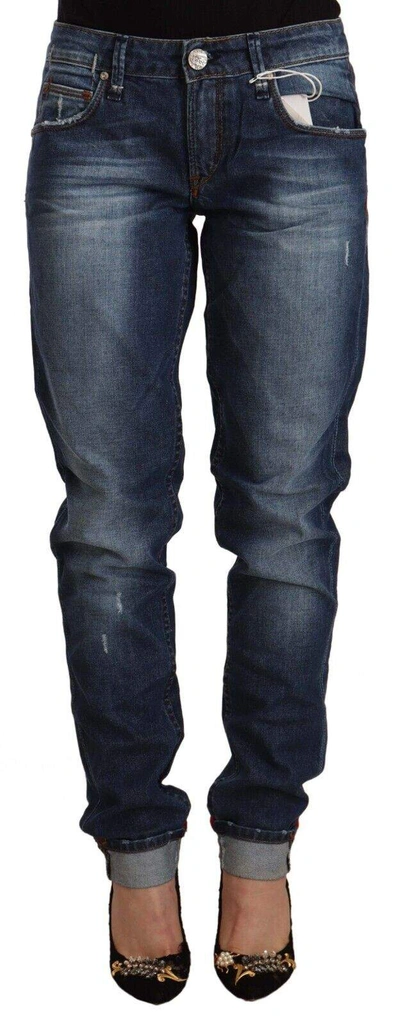 Acht Blue Washed Mid Waist Slim Fit Denim Folded Hem Jeans