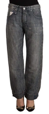 Acht Gray Washed Ramie Straight Denim Folded Hem Jeans In Gray