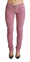 Acht Pink Cotton Low Waist Skinny Denim Cargo Jeans In Pink