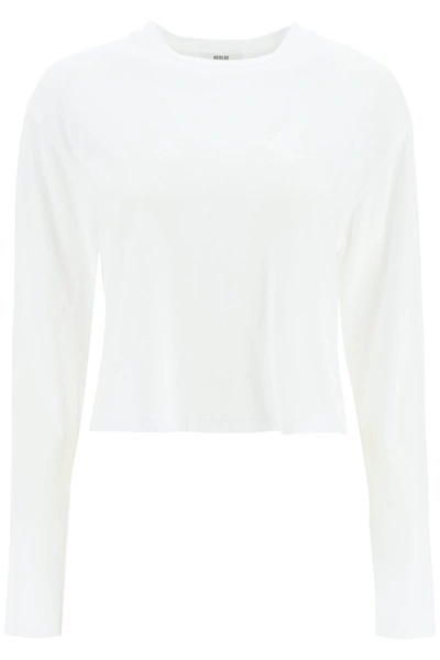 Agolde 'mason' Long Sleeve Cropped T Shirt In White