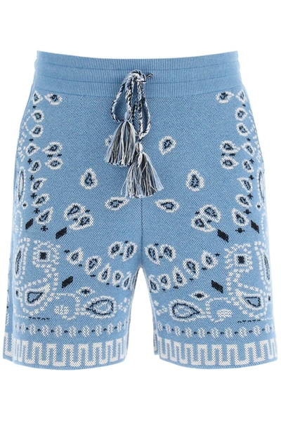 Alanui Bandana-print Pique Shorts In Light Blue