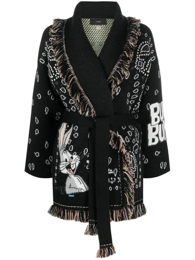Alanui Intarsia-knit Pattern Cardigan In Black