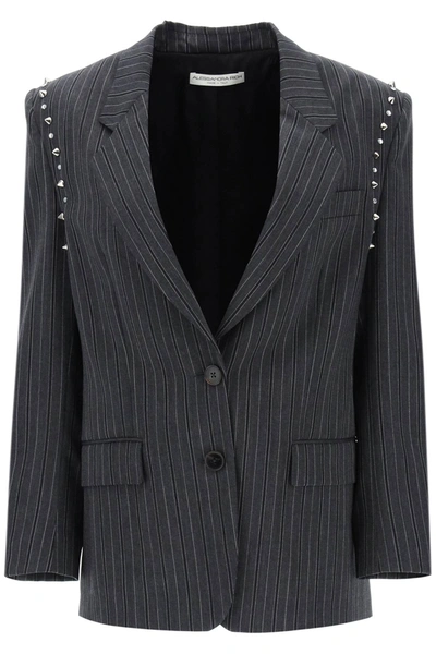 Alessandra Rich Oversized Pinstriped Blazer In Grey