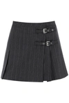 ALESSANDRA RICH PINSTRIPED MINI SKIRT WITH BUCKLES