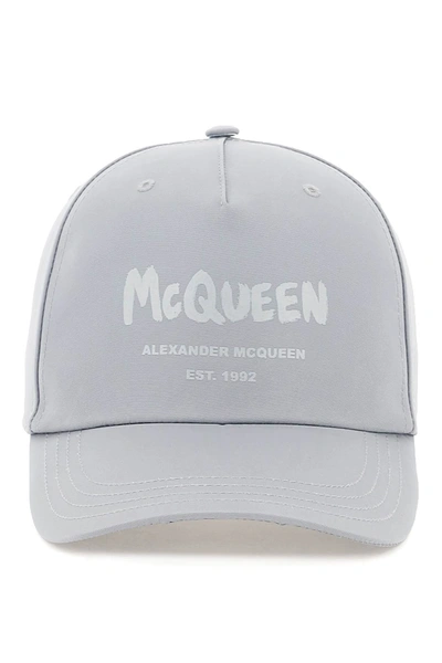 Alexander Mcqueen Graffiti Baseball Cap In Grey