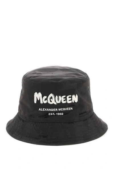 Alexander Mcqueen Graffiti Bucket Hat In Black