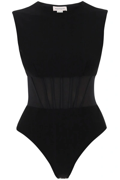 Alexander Mcqueen Hybrid Bodysuit In Black