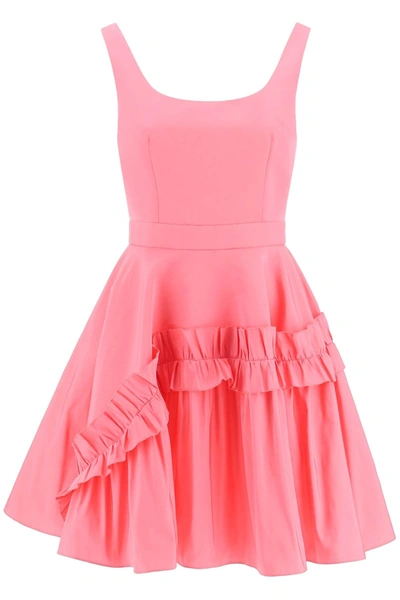 Alexander Mcqueen Structured-bodice Flared-hem Woven Mini Dress In Sugar Pink