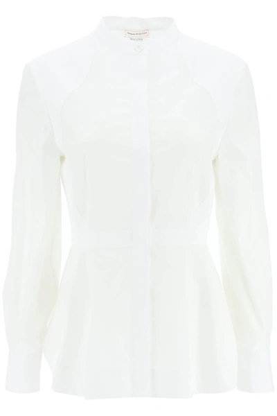 Alexander Mcqueen Poplin Shirt With Pleated Detail In White