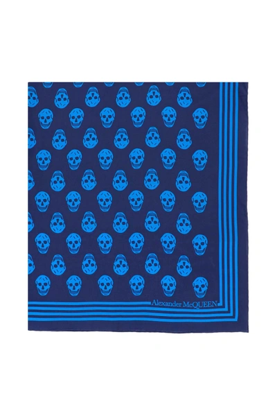 Alexander Mcqueen Skull Print Silk Scarf In Blue