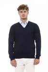 Alpha Studio Black Viscose Sweater In Blue