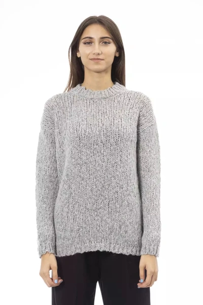 Alpha Studio Gray Alpaca Leather Sweater