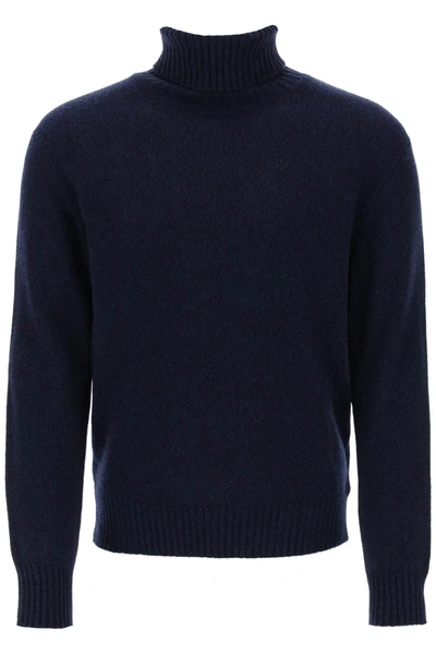 Ami Alexandre Mattiussi Ami Paris Melange-effect Cashmere Turtleneck Sweater In Blue