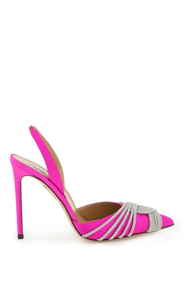 Aquazzura 105mm Gatsby Satin Slingback Pumps In Pink