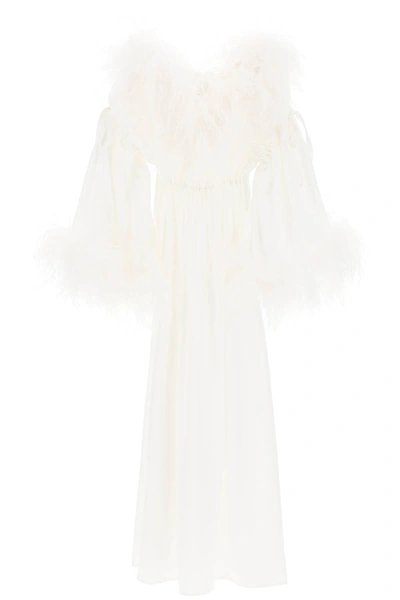 Art Dealer Bettina Maxi Dress In Satin With Feathers In White