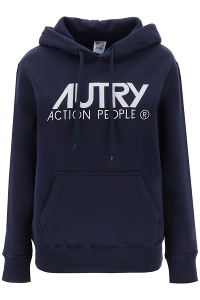 Autry Logo-patch Long-sleeve Hoodie In Blue
