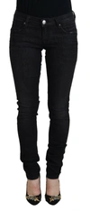 Acht Black Washed Cotton Skinny Women Casual Denim Jeans In Black